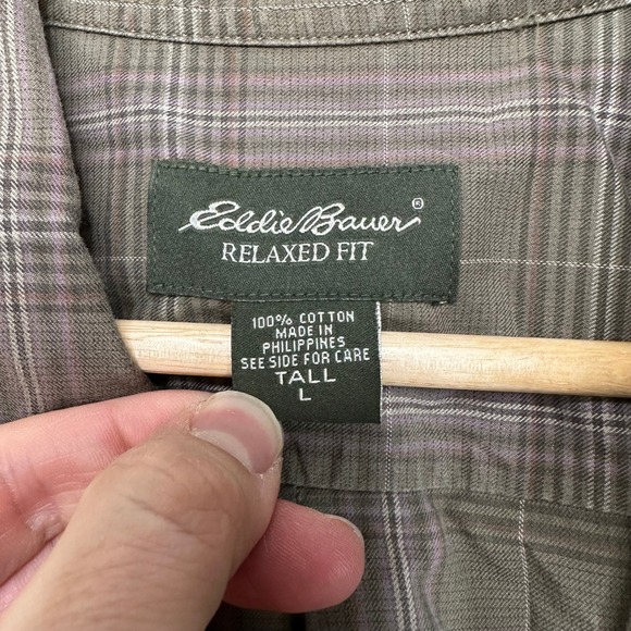 VTG Eddie Bauer Mens Relaxed Fit Tall Large Plaid Long Sleeve Button Up Shirt - Picture 6 of 9